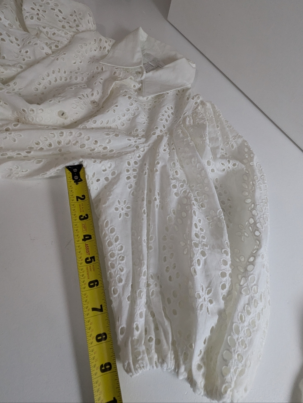 Kamiseta Eyelet Button Down Top Blouse Cream Sz S Puff Sleeve Romantic Lace EUC - Picture 14 of 14